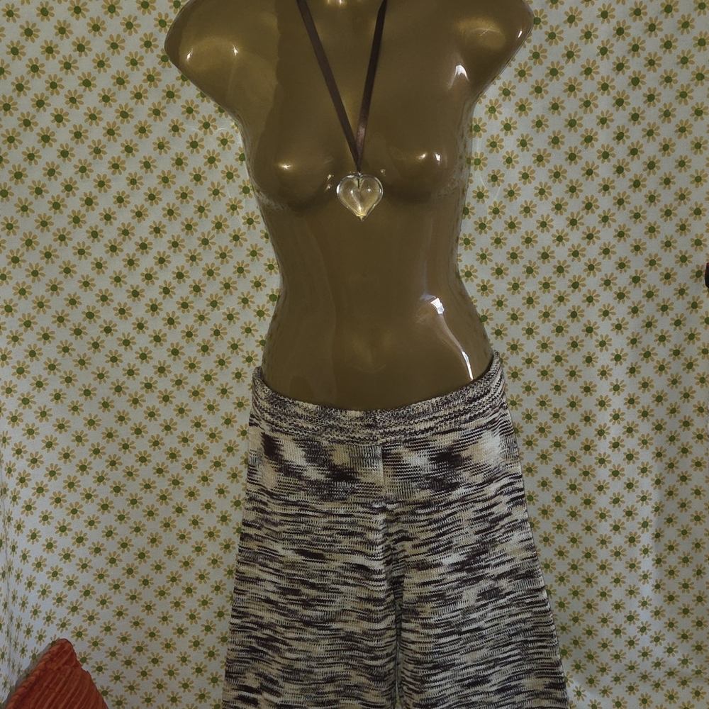 Women's Brown Tan Cream White Space Dye Comfy Knit Pants